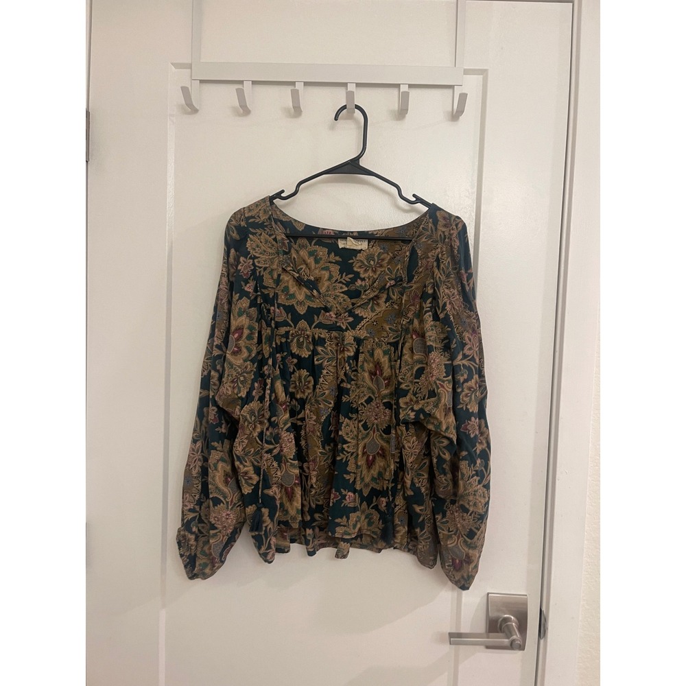 Ralph Lauren Denim Supply Green Boho Puff Sleeve Blouse V Neck